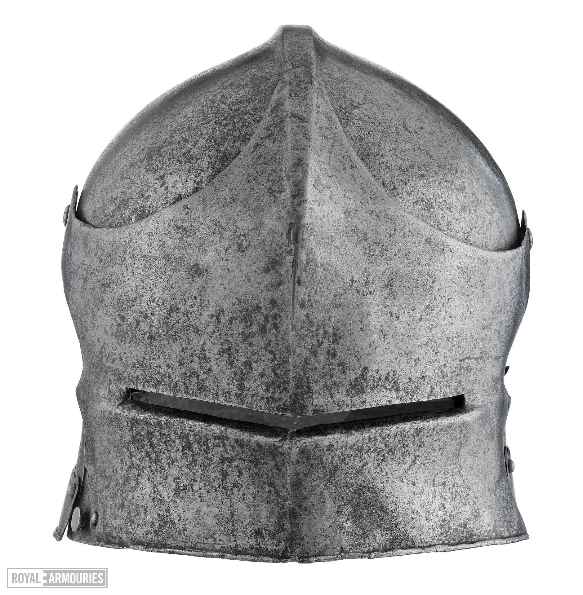 Royal Armouries reference — sallet front detail showing eye slit and metalwork the model is based on