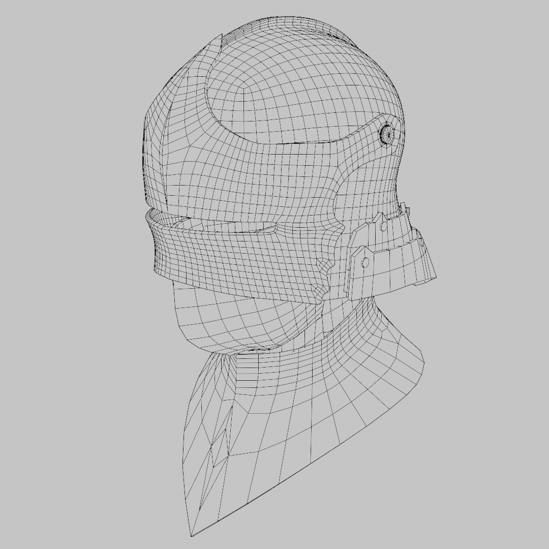 Topology render — wireframe overlay showing subdivision surface mesh structure and edge flow