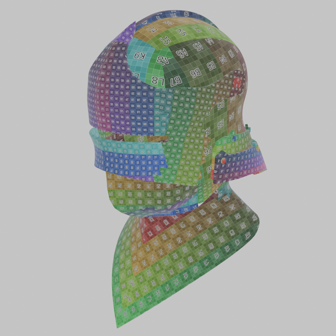 UV layout — unwrapped UVs for the sallet showing texture space distribution